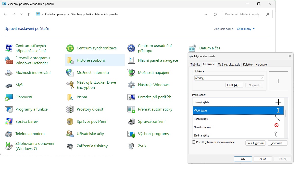 Mizející textový kurzor ve Windows 11 24H2